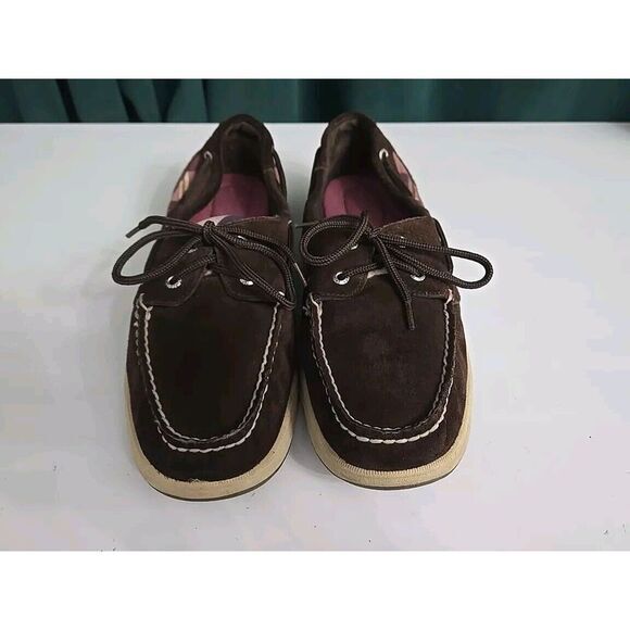 Sperry Top-Sider 10M US Women's 2-Eye Brown‎ Suede Preppy Plaid Moc Boat Shoe - Picture 1 of 5